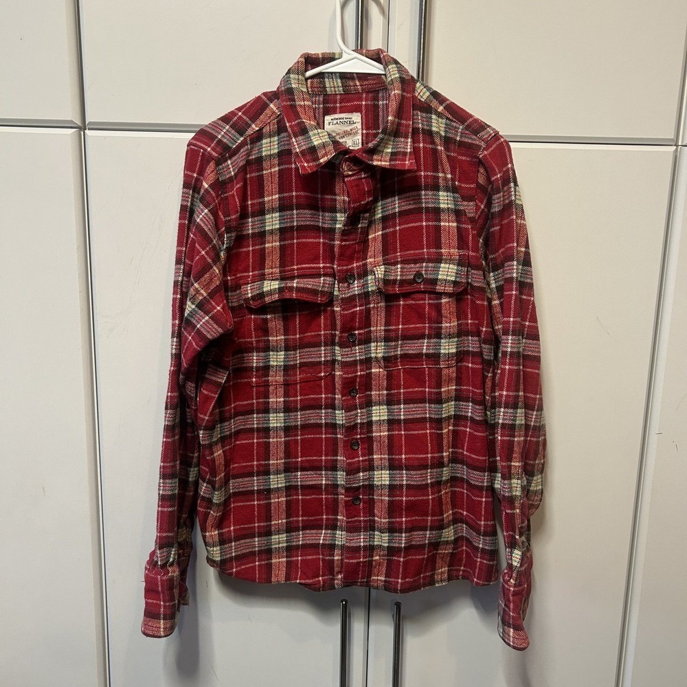 Authentic Shirt Flannel Mens XL Red Plaid Long Sleeve Button Down Cotton Shirt